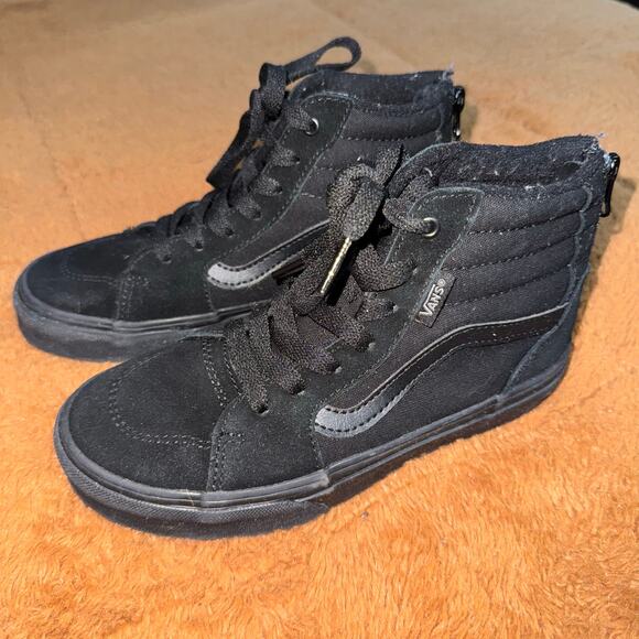Vans Filmore Hi Zip Black Suede/Canvas Kids Sneakers - Size 2Y - Picture 2 of 8